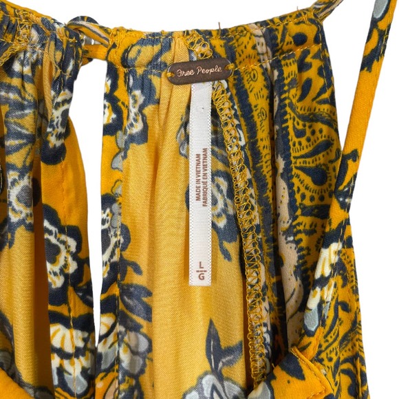 Free People Sofia Printed Halter Top Large Yellow Paisley Scarf Boho Festival - Picture 5 of 10